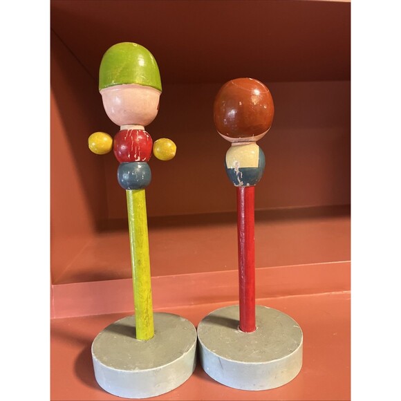 Vintage Hand Painted Wooden Figural Head Soldier Lady Hat Stand Pair Japan - Picture 2 of 8